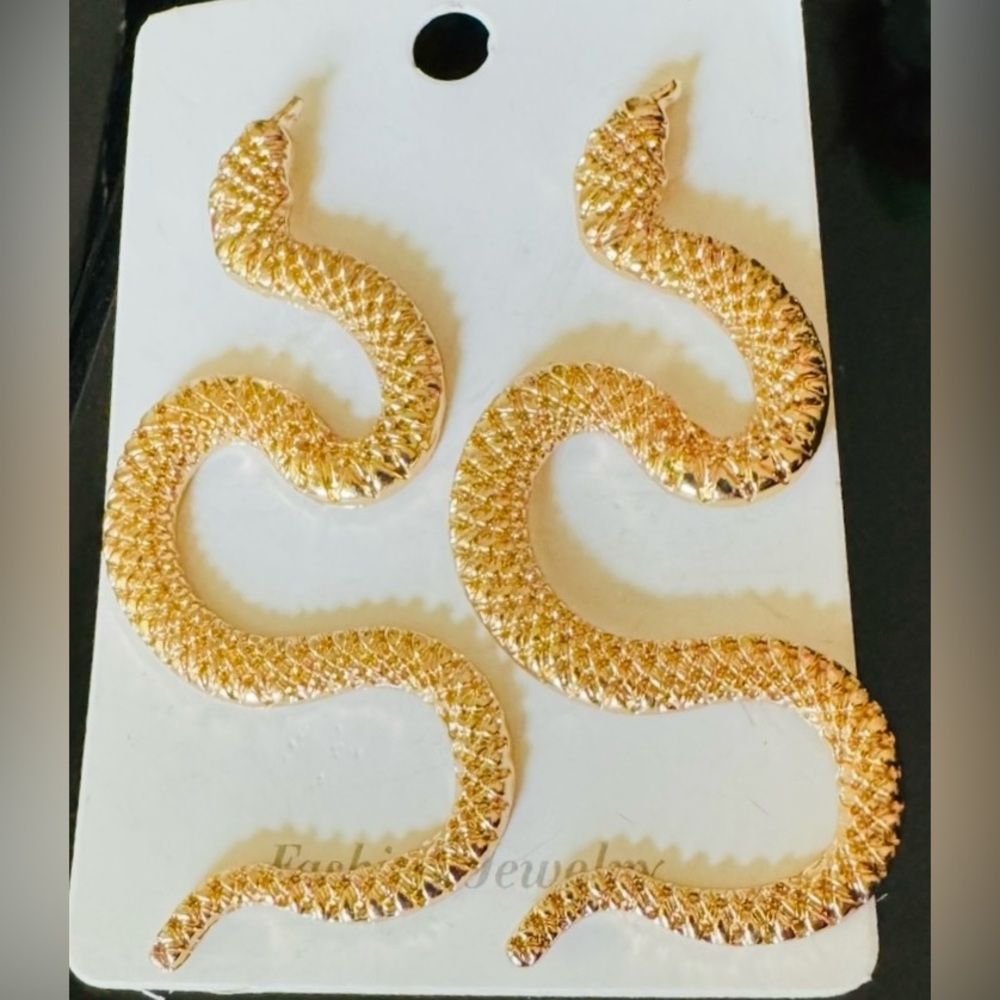 Gold Wavy Snake Textured Earrings, NEW, Gold Tone, Post Style for Pierced Ears